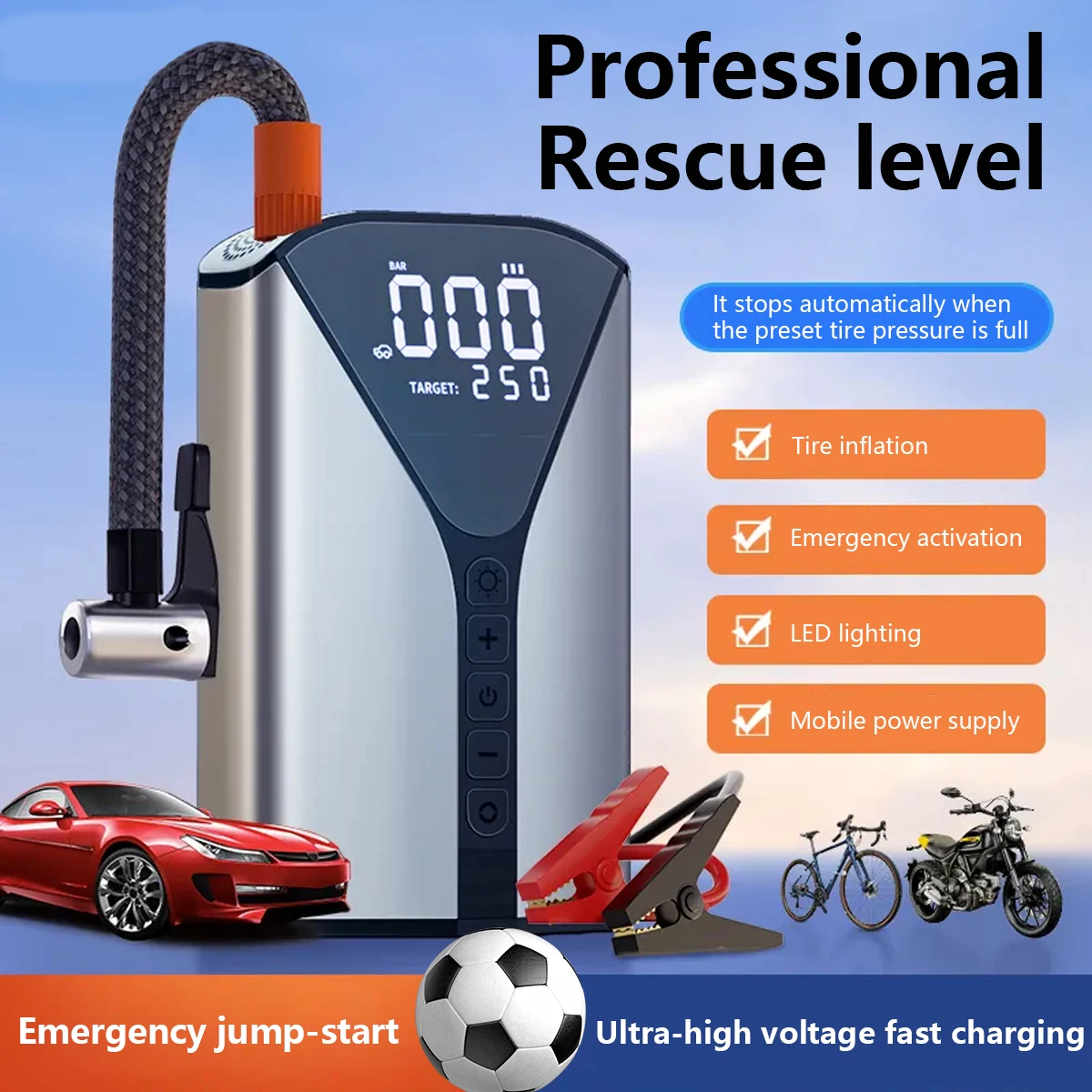 PCMOS Air Compressor With Car Jump Starter Auto Starter Emergency Jump Booster Starter Tire Inflator Air Pump
