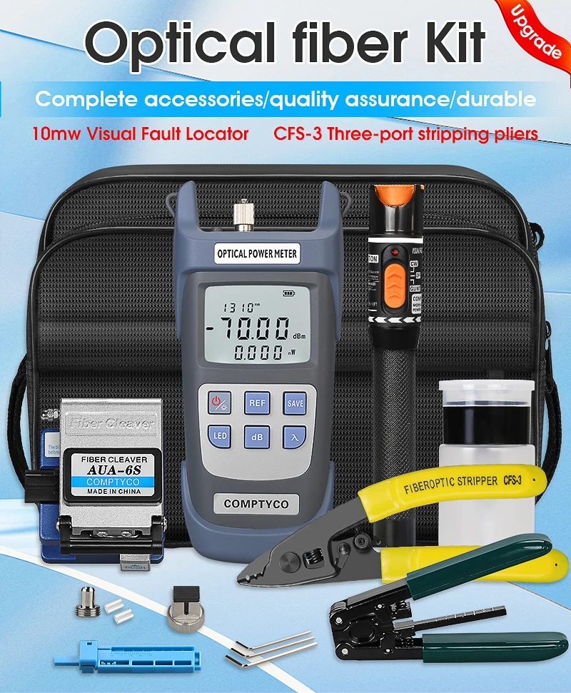 COMPTYCO 16pcs FTTH Fiber Optic Tools Kit with Fibra Optica Power Meter Visual Fault Locator fiber cleaver Kit de fibre optique supplier