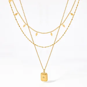 Stainless Steel Layered Chain Coin Necklace Delicate Designs 18K Gold Plated Women Necklace 3 Row Layered Pendant Necklaces
