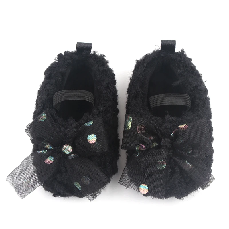 Baby Infant Toddler Girls Cotton Soft Sole Plush Bow Flower Slippers Slip on Mary Jane  Dress Shoes Princes Shoes Gift details