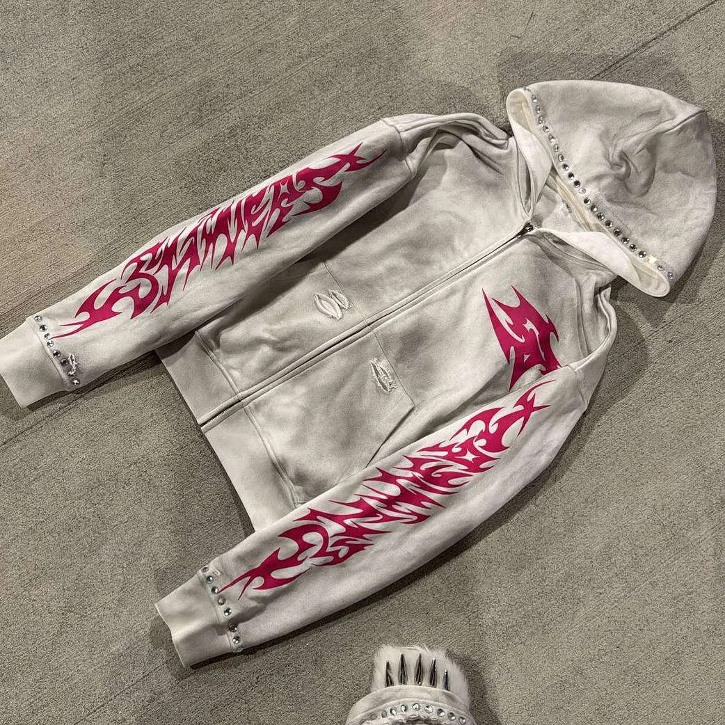 Custom Men Tracksuit Patch Embroidery Color Acid Washed Sweatpants Jogger Fit Vintage Baggy Fit Terry Men Fitness Hoodie Suit gallery 3