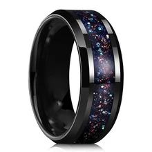 Fashion jewelry 8mm tungsten men ring blue opal black plated tungsten ring with groove inlay opal men ring