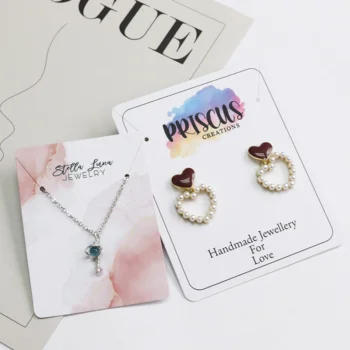 Custom printed colorful logo 8x8 cm white paper necklace earring jewelry display cards jewellery hang tags