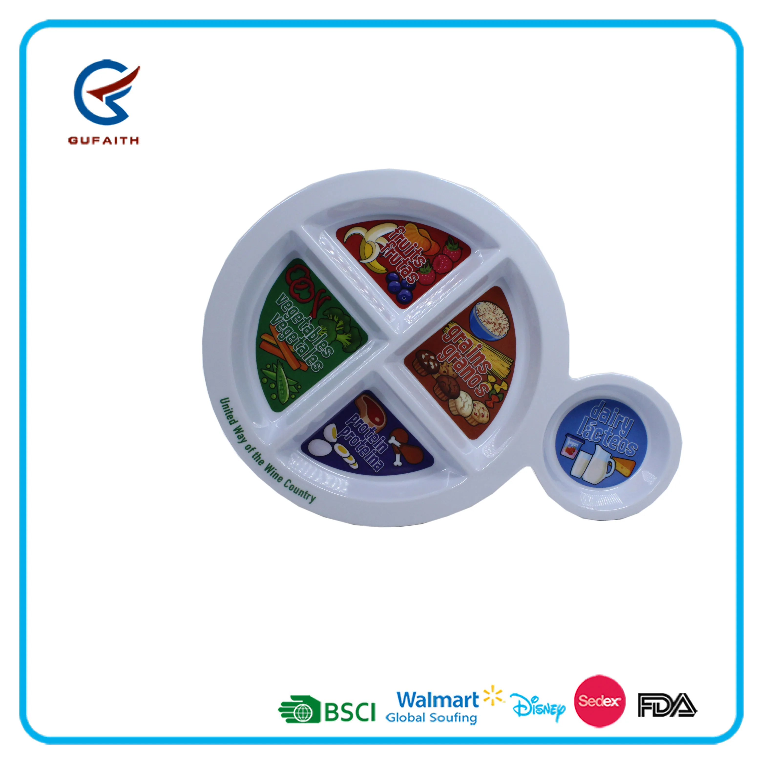 13" Custom Plastic 5 Compartment Divided Tray Melamine Healthy Eating