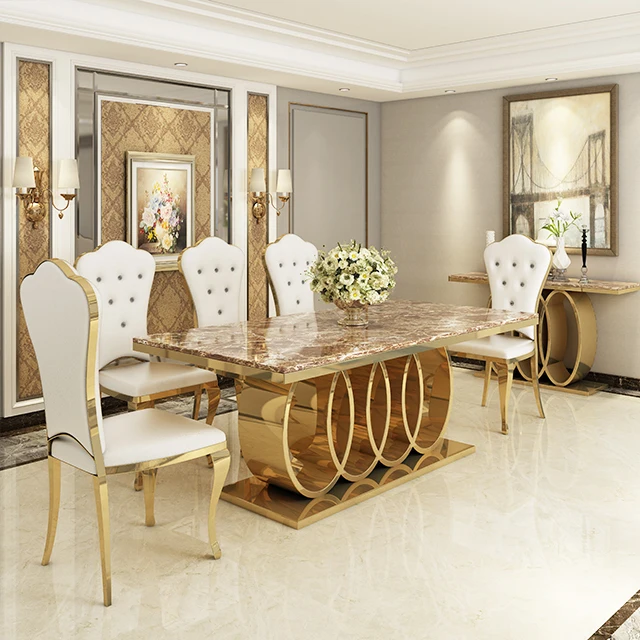 Light Luxury Rectangular Dining Table Scandinavian Marble Dining Table and Chair