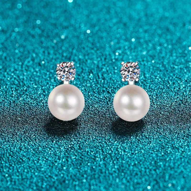 Moissanite Pearl 925 Sterling Silver Earrings
