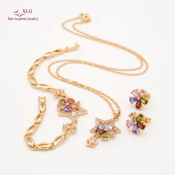 XLG China factory High Quality 3in1 Laminated gold Jewelry necklace bracelet earrings Set Wholesale