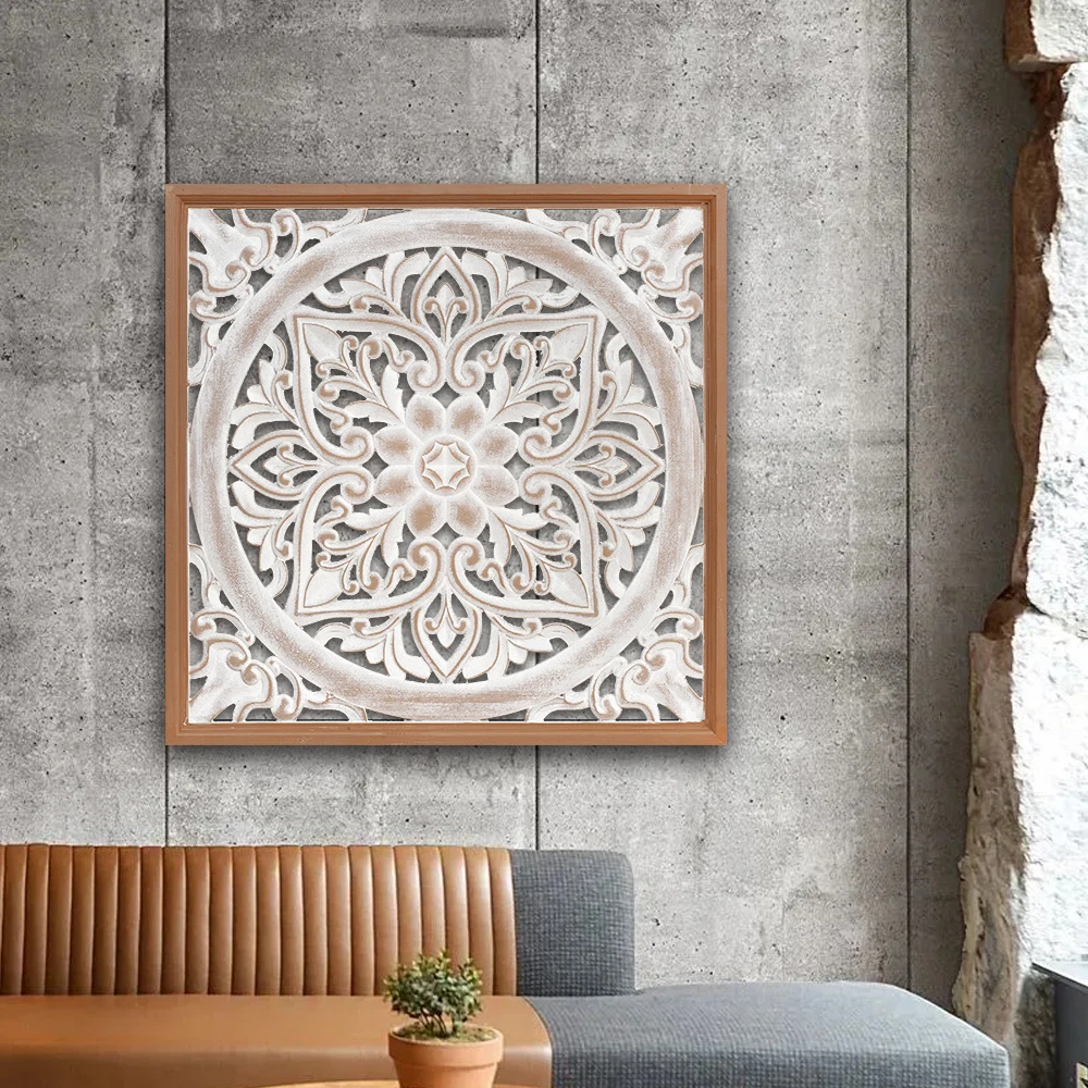 Jinyi Handmade Wooden Wall Decor Panel Frames Antique White Wood Carved