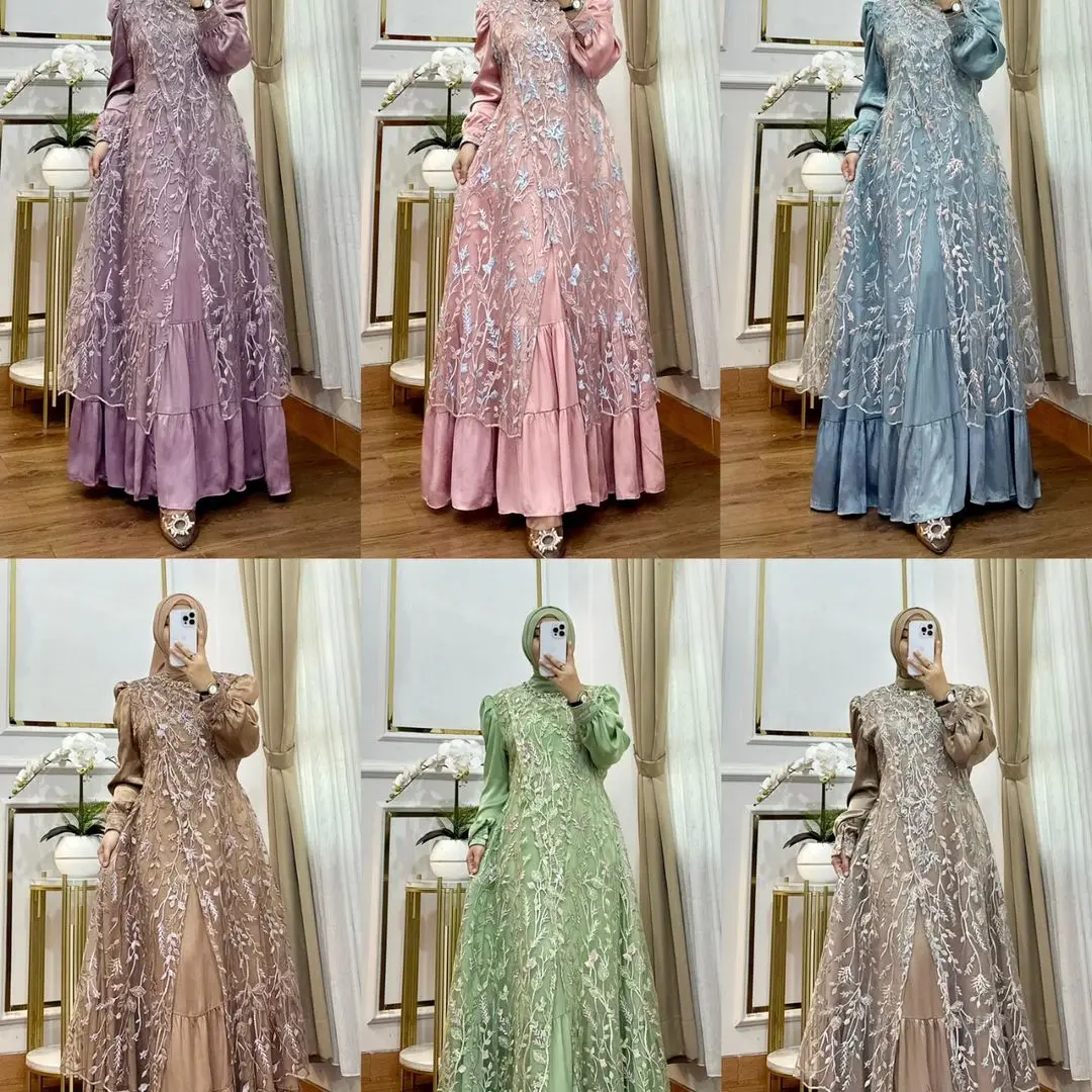 Eid Al-Fitr Latest Design Luxury Loose Abaya Women's Muslim Long-sleeved Dress Embroidered Evening Gown in Dubai, Turkey