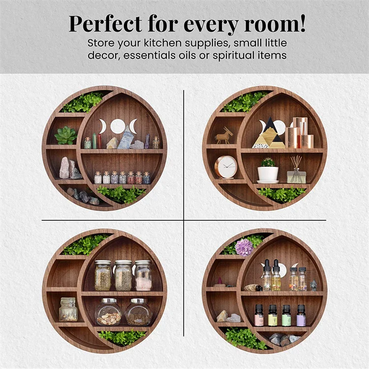 Фабрика на заказ старинный дом полумесяц полки и лунной фазой, твердые деревянные полки настенные деревянные украшения полки