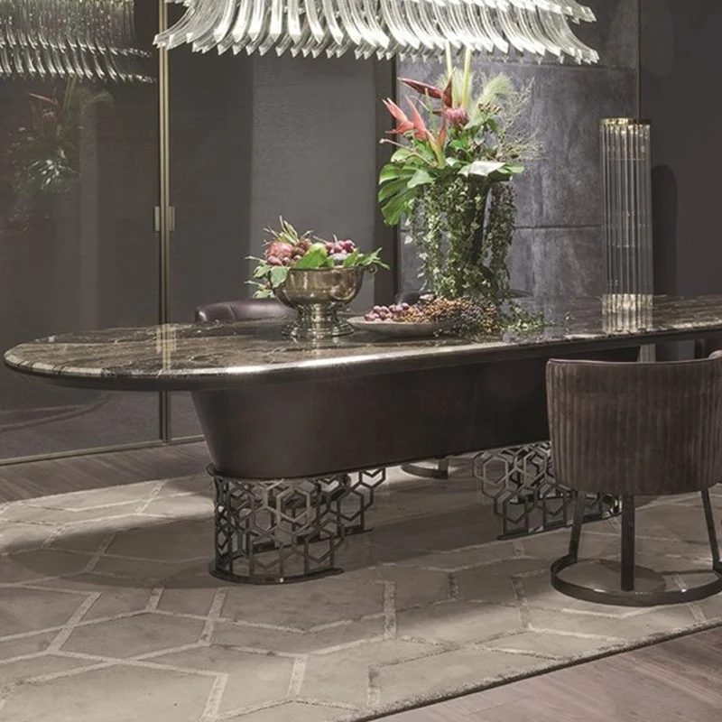 Italian Design Minimalist Slate Dining Table Simple Modern Restaurant Nordic Ins Marble Top Dining Table Set for Home Furniture