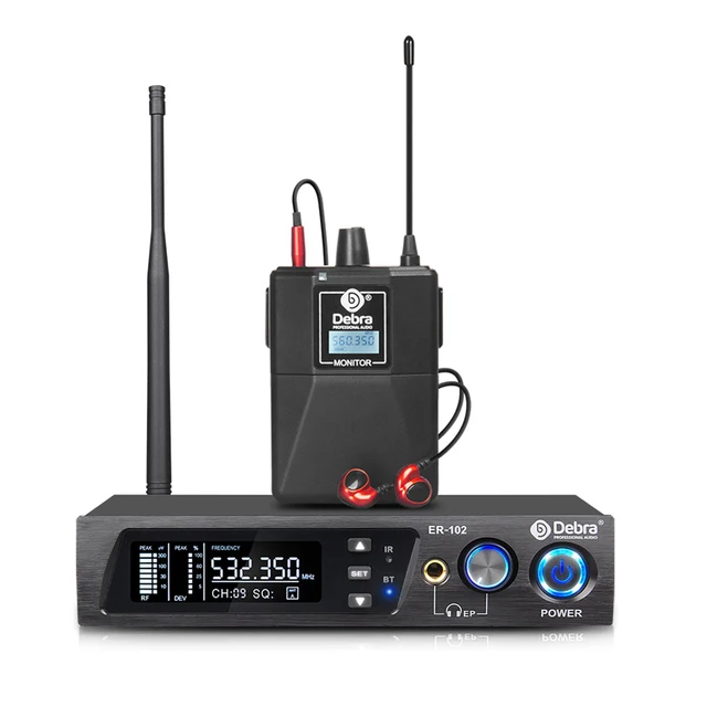 Debra ER-102 UHF Wireless In-Ear Monitoring System with bluetooth5.0 for Stage Performance,Recording,Band,Drummer,Church speech