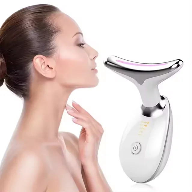 Micro-current Heating Neck Beauty Device Skin Tighten Massager Remover 7-Color LED Therapy Lifting Face Neck Beauty Instrument