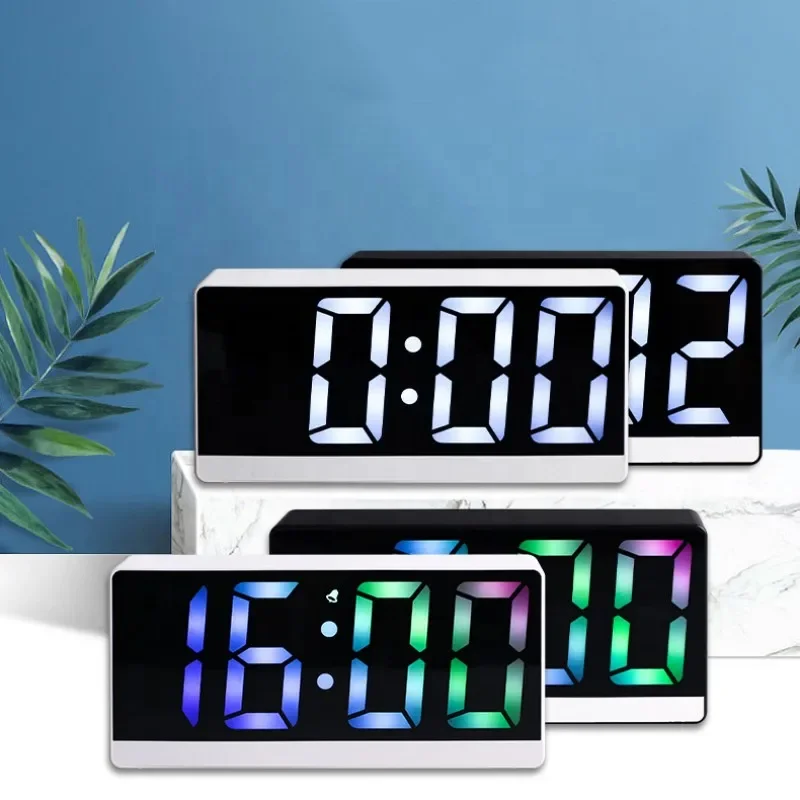 Battery Powered Led Digital Clock With Colorful Font Display, Night Mode, Alarm, Date and Temperature Display