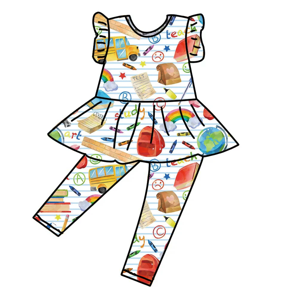 Qingli Ensembles De Vetements Pour Enfants Fille OEM Sleeveless and Long Pants With Ruffle Girls Sets