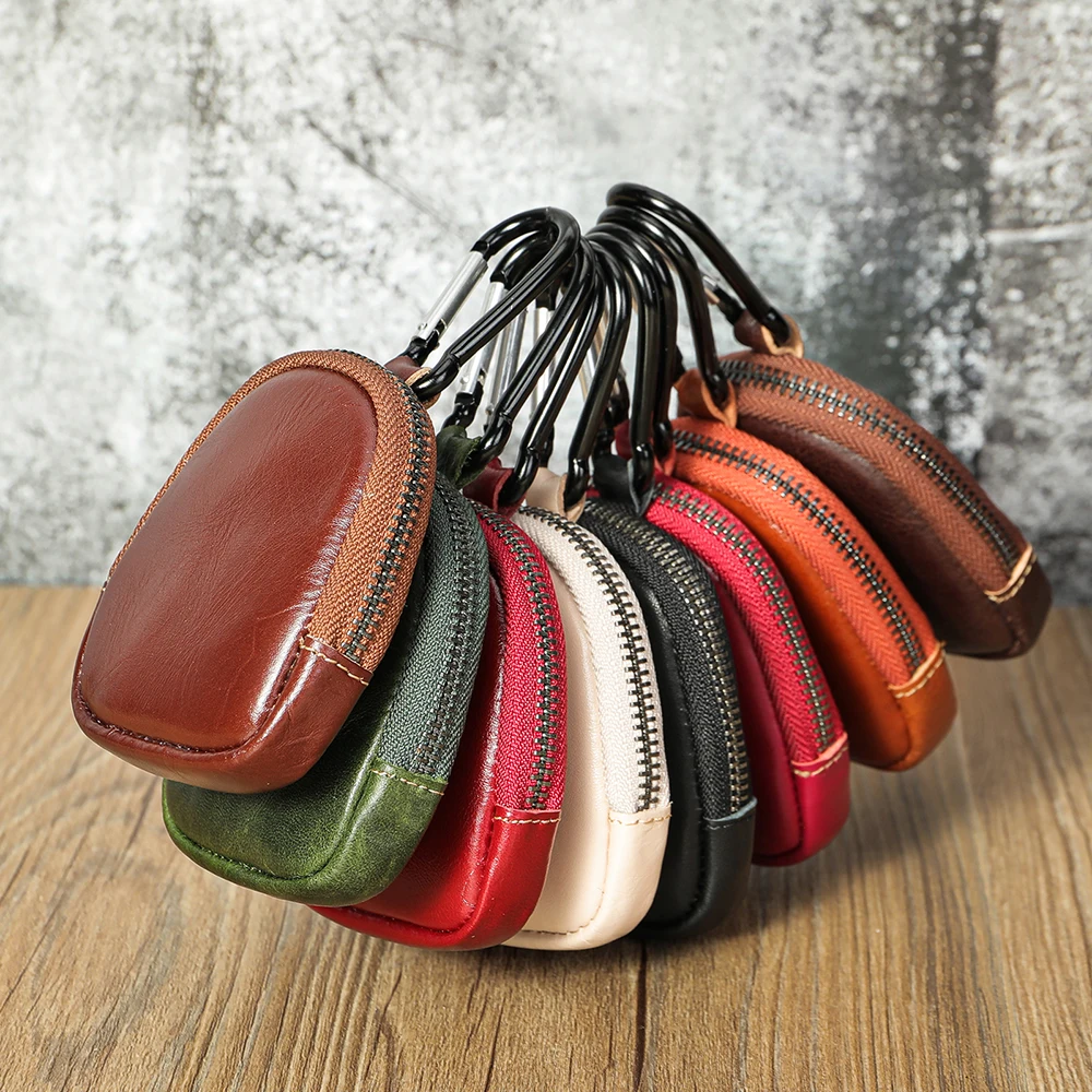 MARRANT Zipper Coin Purse Pouch Bag with Hook Leather Small Coin Purse  Change Holder Bag Genuine Leather Coin Purses for Men
