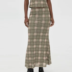 Wisrise Fashion Women's Manufacturer Custom Plaid Pattern Relaxed Silhouette Mesh Flared Hem Maxi Skirt