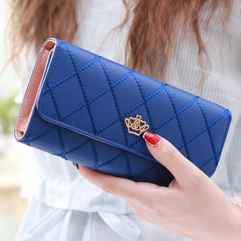 Wallets for Women Crown Long Zipper PU Leather Clutch Wallet Ladies Handbag