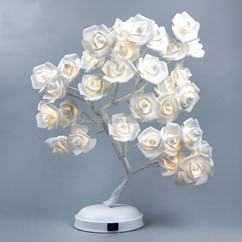 Artificial Led Lamp Rose Flower White Tree Shape Usb And Battery