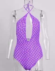 Hot Selling LNSK Halter Tops Printed High Waisted Bikini One-piece Women's Swimsuit