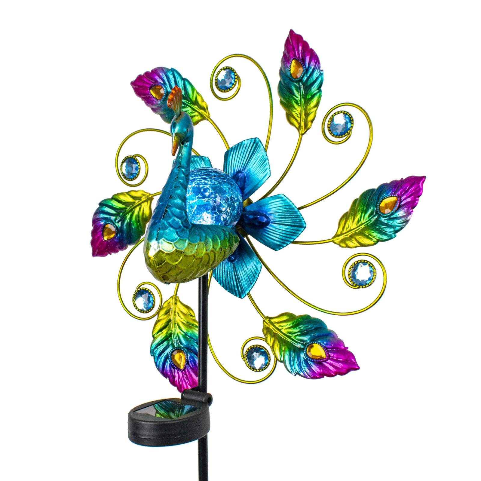 Solar Peacock Wind Spinner, Outdoor  Metal Wind Spinner for Patio, Lawn & 