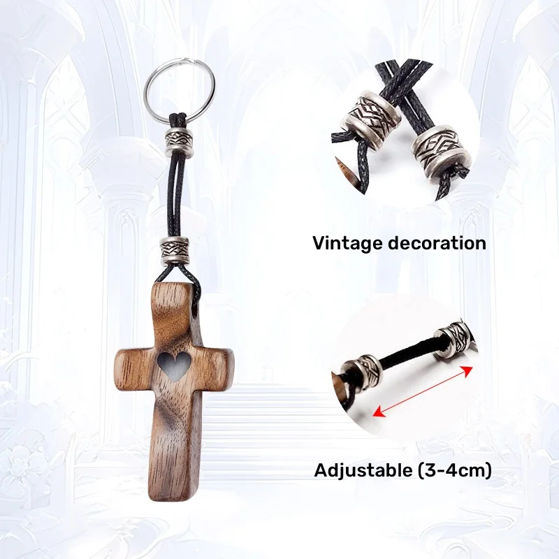Nicro Creative Mini Walnut Crafts Stress Relief Gifts Wooden Cross Keychain Easter Souvenir Christian Prayer Gift Key Chain