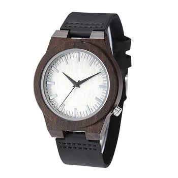Customized Luxury Men's Wooden Watch, Leather Band Seiko Movement Business Style Quartz Watch