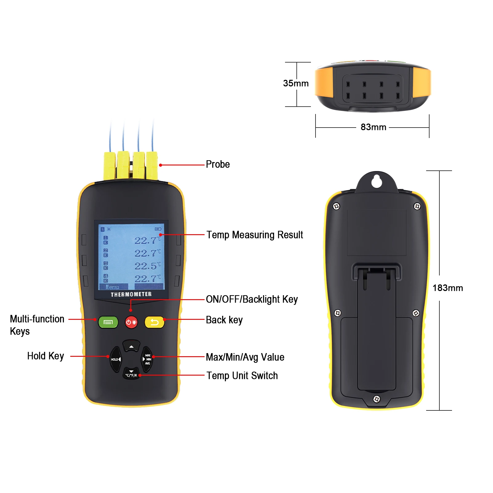 4 Channel K Type Digital Temperature Sensor Probe Thermocouple