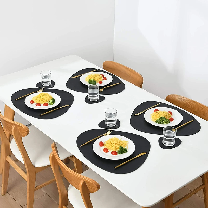 PU Leather Washable Round Table Mat  Coffee Mats Heat Resistant  Placemats  Coaster Set for Kitchen Dining Table