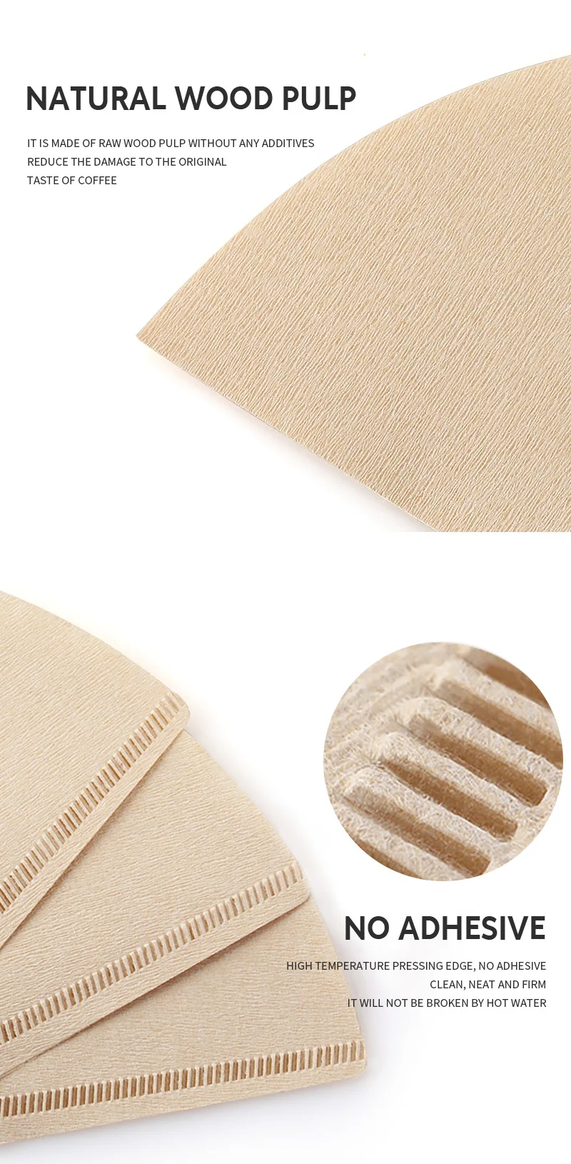 Unbleached Disposable Natural V-shaped Filter Coffee Filter Paper For ...