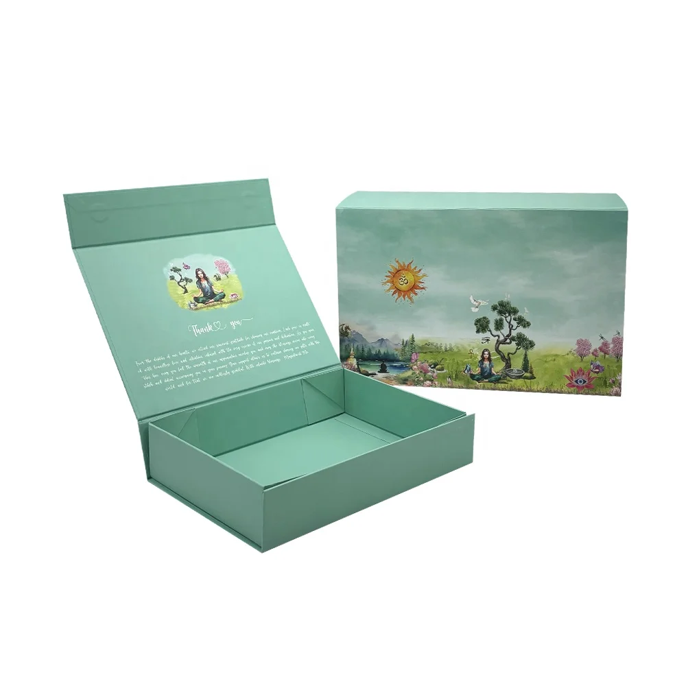 Free Design Cute High Quality Green Magnet Folding Box luxury  T-shirt paper gift storage packaging box details