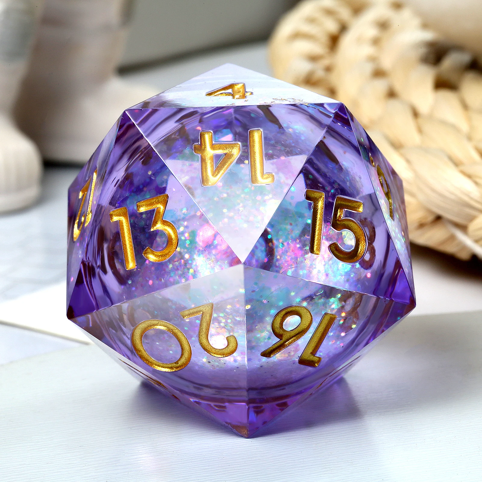 Liquid Core Roll D20 Spindown Dice Large 33mm Single Dragon Eye 20 Sided Dice Set D20 Countdown Dice Resin Purple