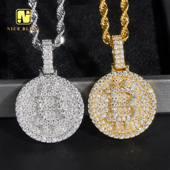 Iced out jewelry sterling silver B coin moissanite pendant custom design 25mm round shape mioissanite pendants