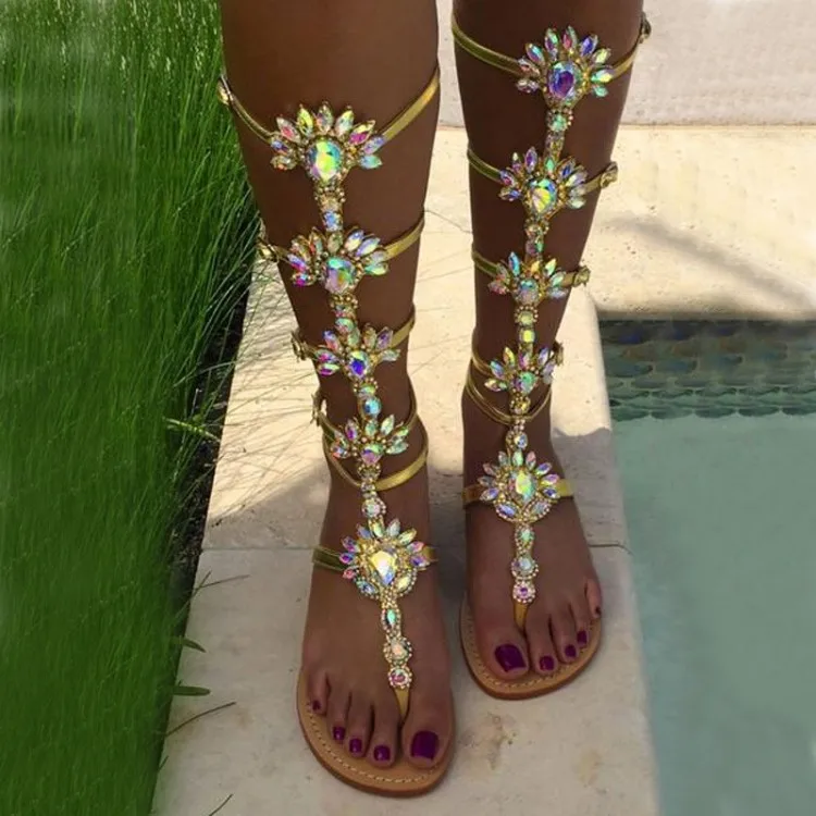 BUSY GIRL AL5250 New Product 2024 Bohemian Sandals with Diamond Beach  Gladiator Sandals Women Flat Sandals Women