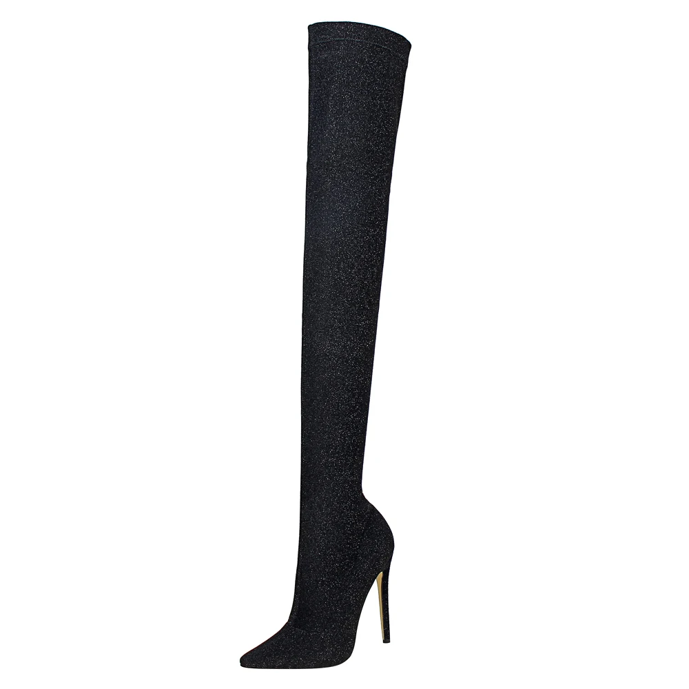 125-2 Elegante Lentejuelas Tejido Elástico Sexy Club Nocturno De Corte Slim  Señaló Por Encima De La Rodilla Con Tacón Alto Botas Altas - Buy Botas  Sexis De Tela Con Lentejuelas,Botas De Mujer