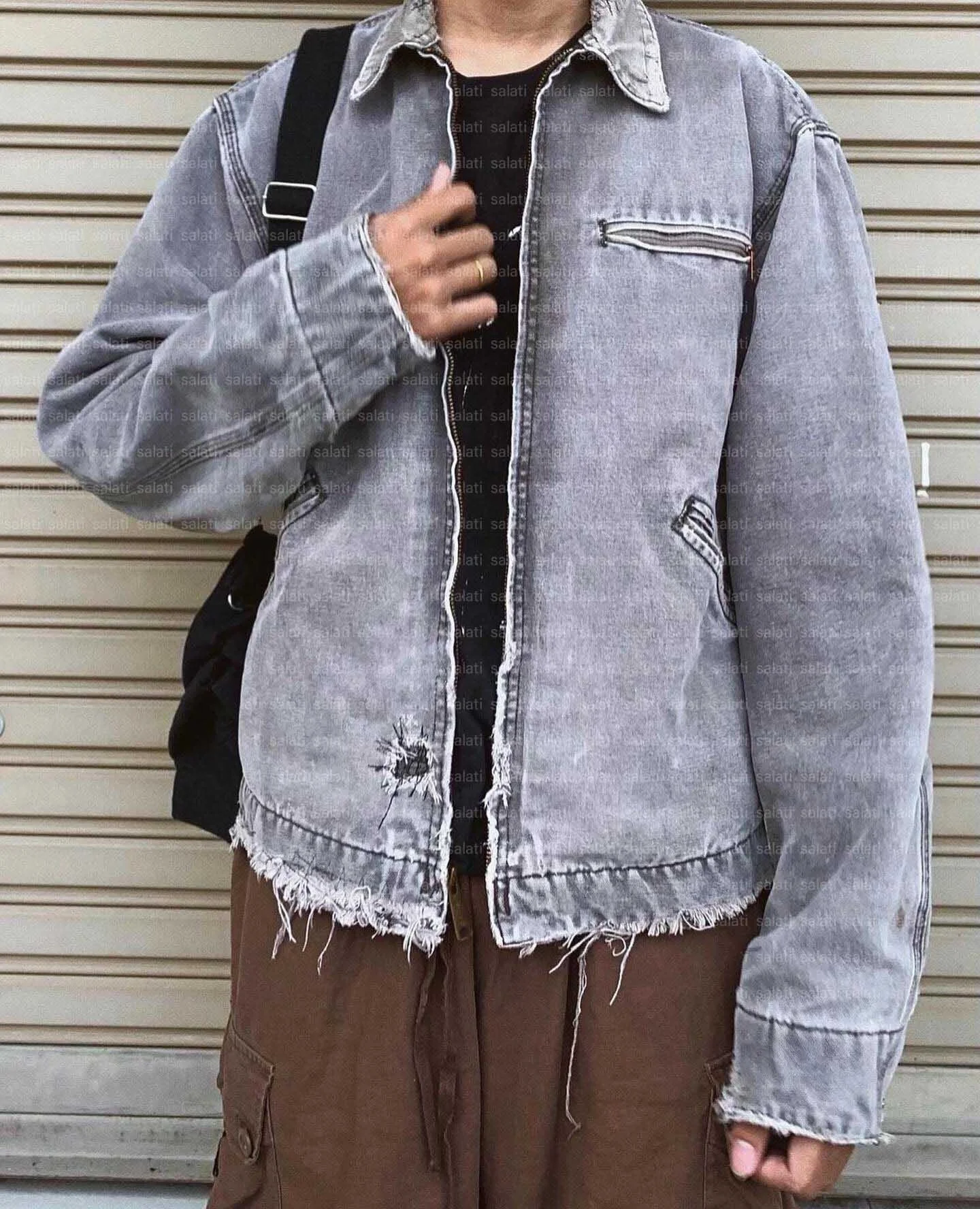 Salati Clothing Manufacturer Zip Distressed Blank Acid Wash Cotton Duck Canvas Detroit Cargo Carpenter Workwear Work Men Jackets gallery 3