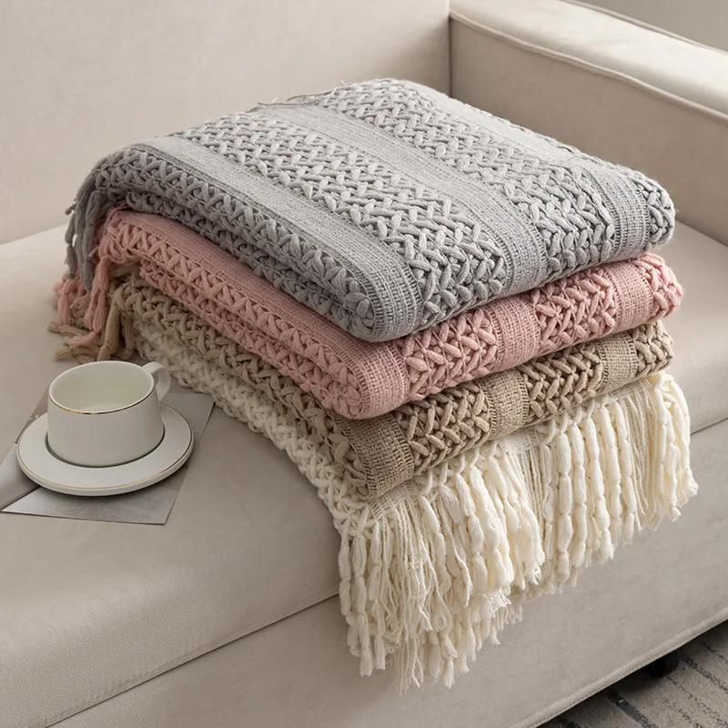 Personalisierte Logo-Bettsofa-Wurfdecken, moderne, superweiche Acrylgeflecht-Textur gestrickte Decken, umweltfreundlich, leicht, kuschelig