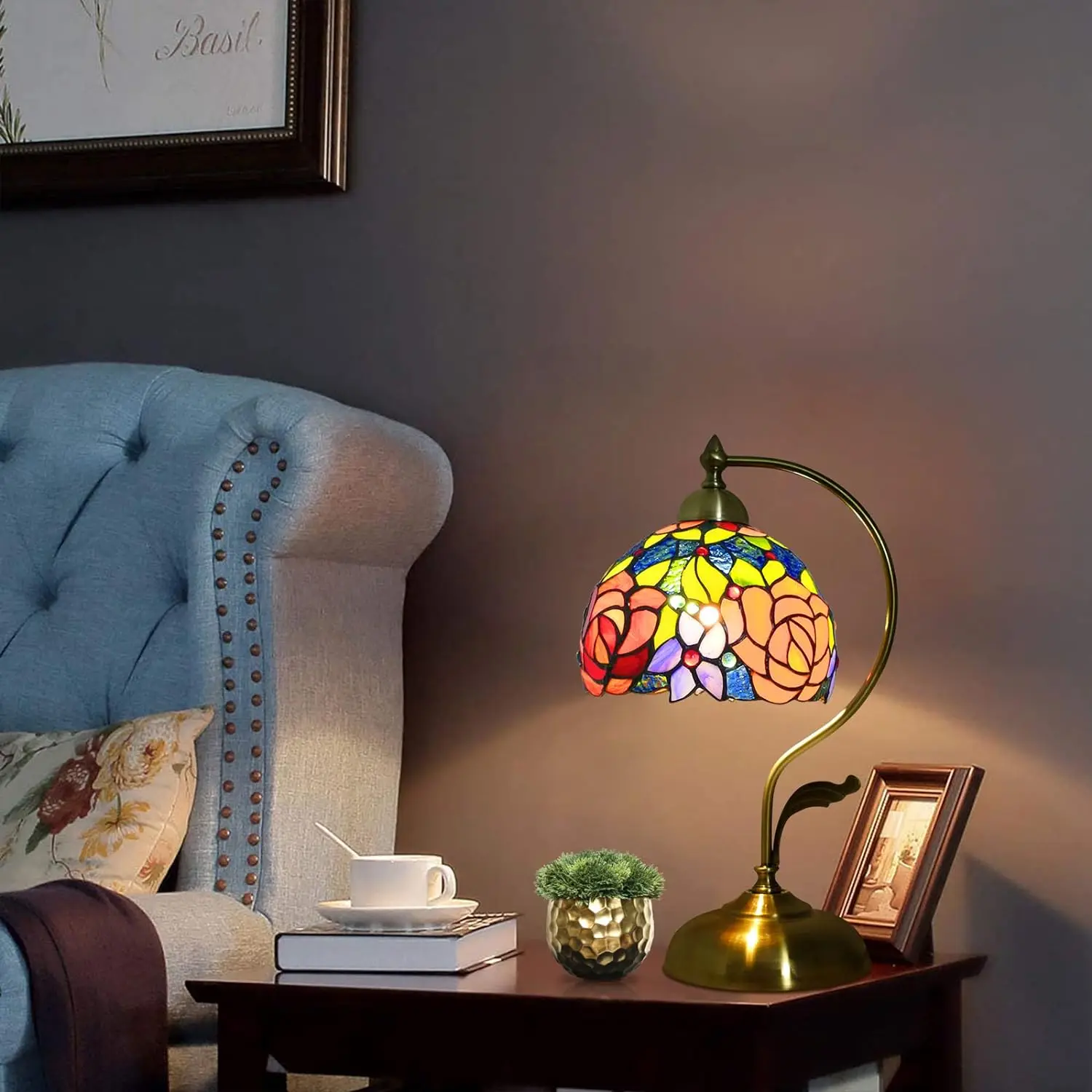 Tiffany Style Table LampStained Glass Desk Lamps Gifts with Metal Leaf ...