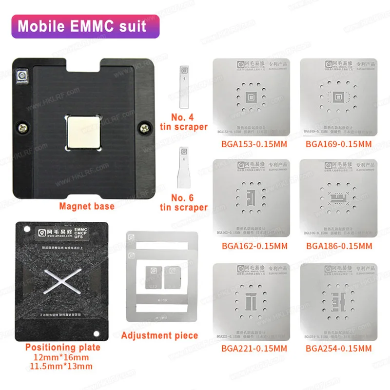 Universal Bga Kits Emmc/emcp/ufs/font Bga153/162/169/186/221/254 Stencil Kits Buy Bga