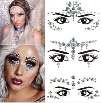 3D Face Crystal Glitter Jewels Tattoo Sticker Women Fashion Face