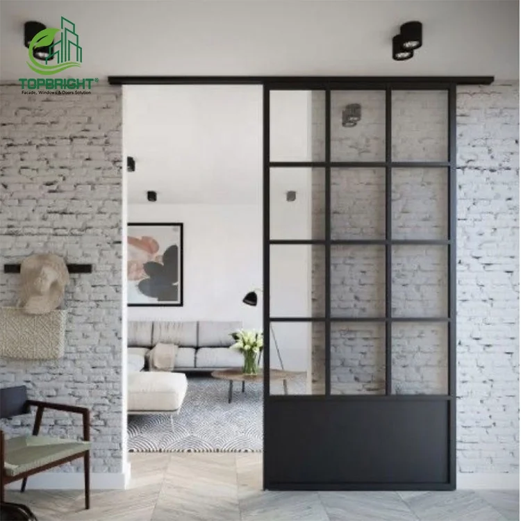 Modern Barn Door Rail System Sliding Glass Soundproof Interior Rustic Black Barn Door