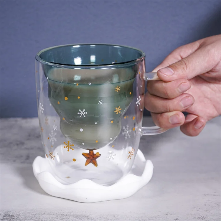 Online shop hot sales christmas double wall borosilicate glass cup mug