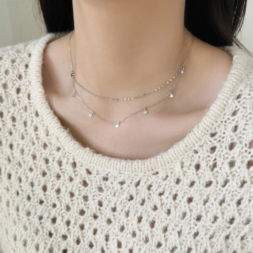 KAKODIY simple design fashion jewelry double chain five star pendant necklace daily dress jewelry necklace detail 1