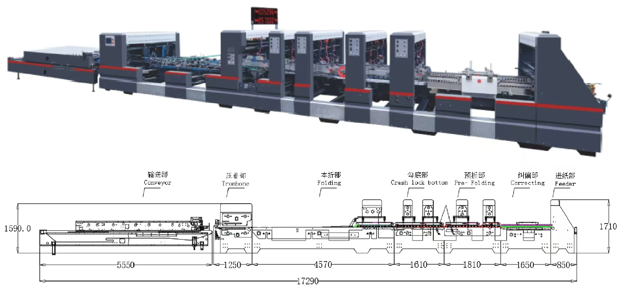 ZH-1450XAG Basic Module Automatic Crash Lock Bottom Paper Box Folder Gluer Machine 1