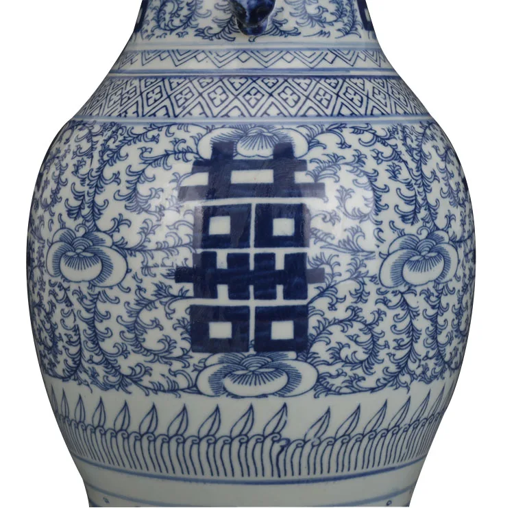 Wholesale Chinese Antique Ceramic  Chinoiserie Vase for Home Decor Hot Selling Double Happiness Lotus Pattern Double Ear Vase