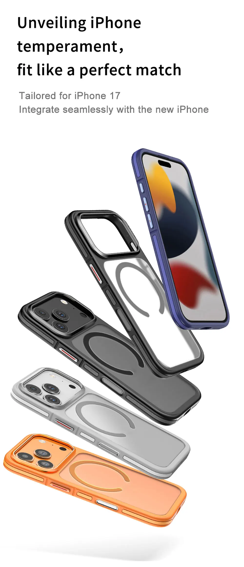product magnetic skin feel anti drop phone cases with mental frame for iphone 17 air pro shockproof protective cover-5
