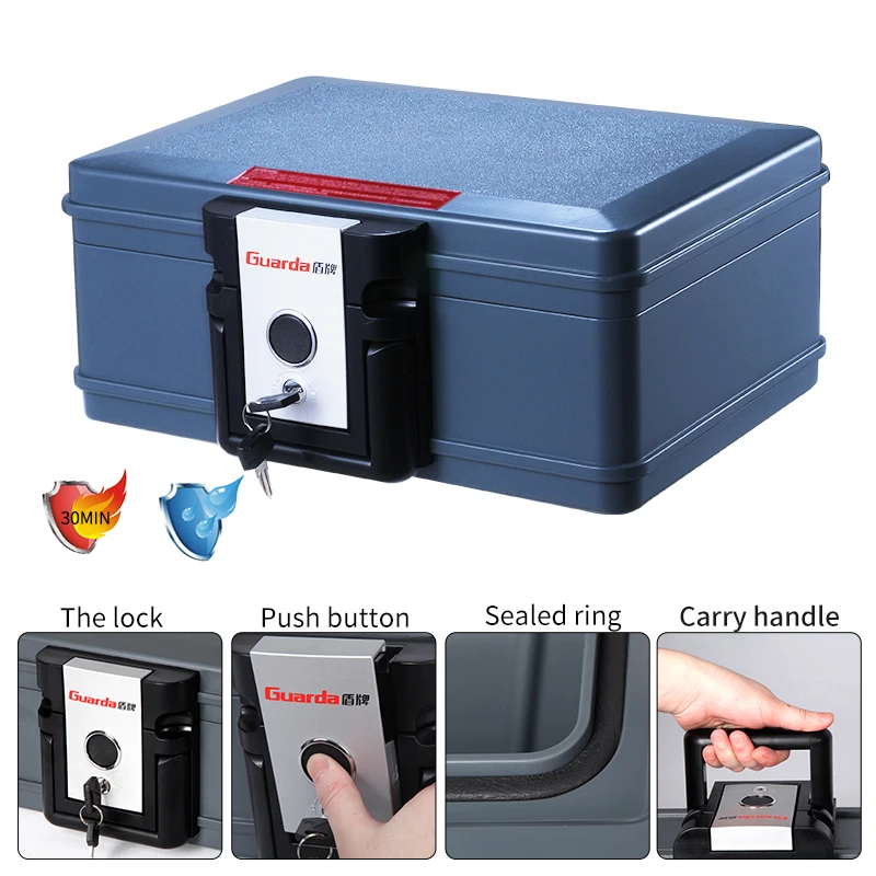 Small Portable Safe Box Two Key Locking Fireproof Box for Documents, Electronics, CDs, USBs -2011
