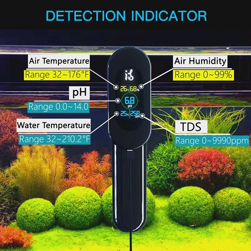 Aquarium-Zusätze Temp/PH/TDS/Air Aquariumthermometer Temp-/Feuchtigkeits-Prüfvorrichtungs-Digital LCD