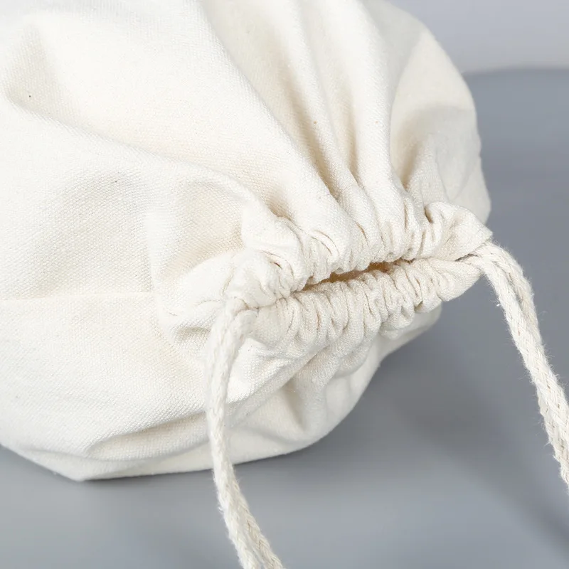 Custom eco friendly organic muslin cotton pouch promotional large small white calico cloth canvas drawstring bag logo printing