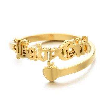 Wholesale Custom Jewelry Adjustable Old English Name 18k Gold Plated Stainless Steel Zodiac Sign Open Ring